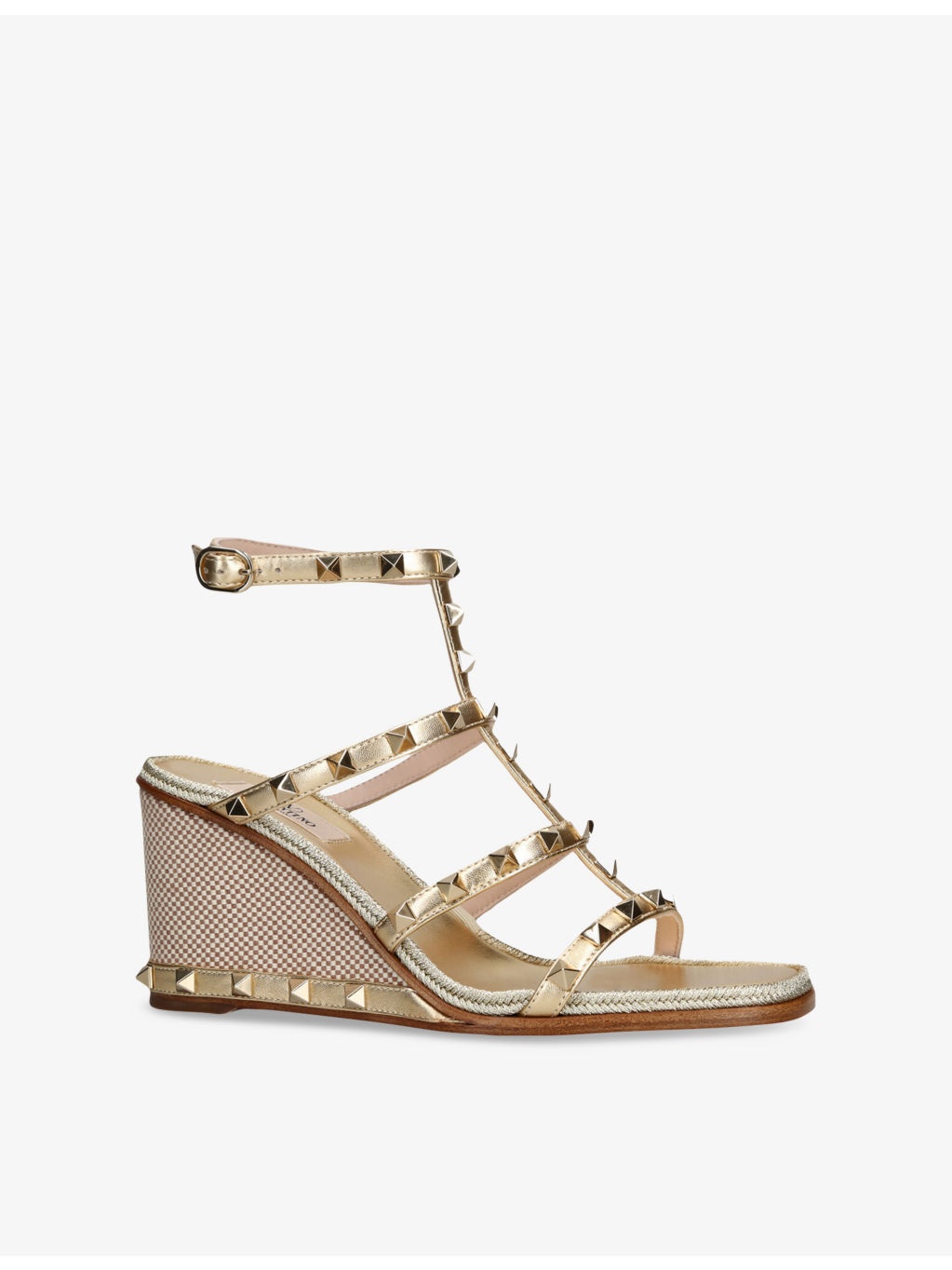 Rockstud 80 Metallic-Leather Wedge Sandals - 3