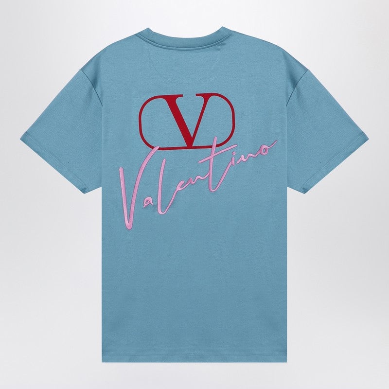 Valentino Light Blue T-Shirt With Vlogo Signature Print Men - 2