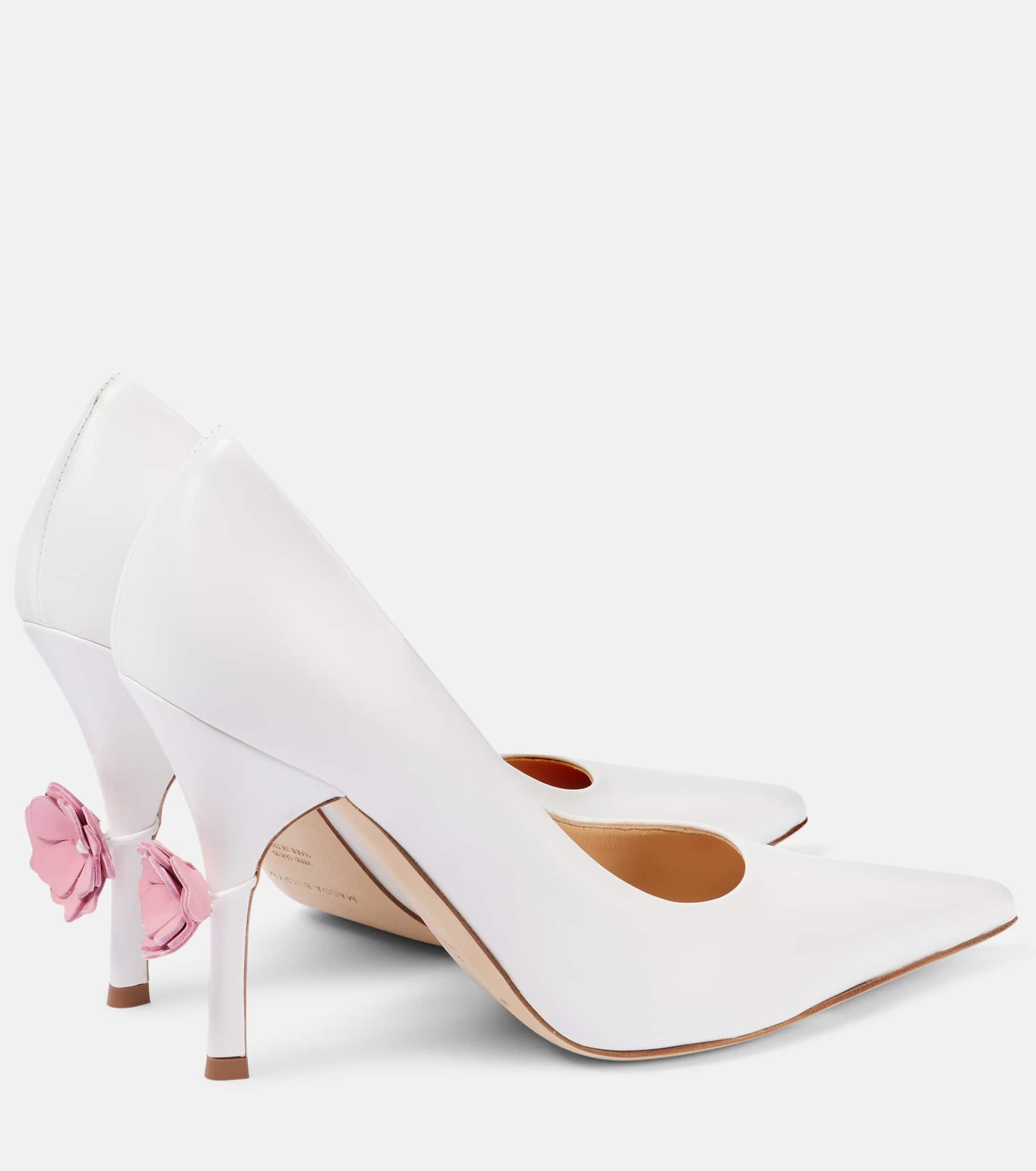 Floral-appliqué leather pumps - 2