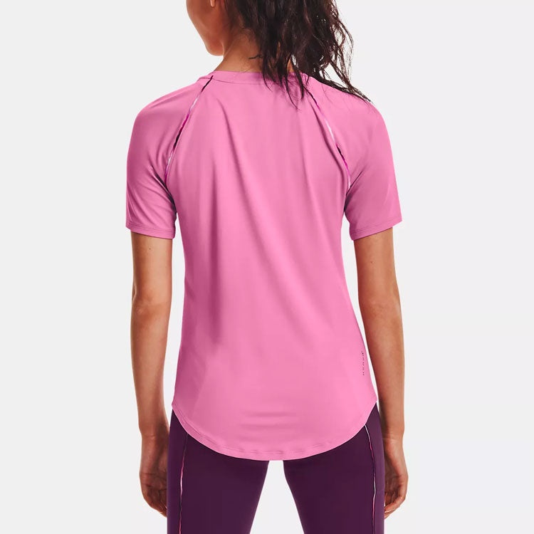 Under Armour Rush Casual Breathable Training Sports Short Sleeve Pink Red 1360852-680 - 5