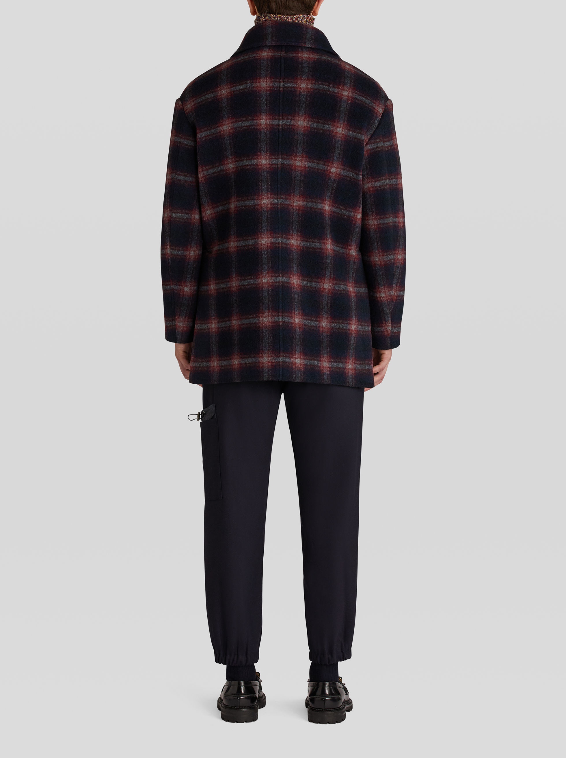 CHECK WOOLLEN PEA COAT - 4