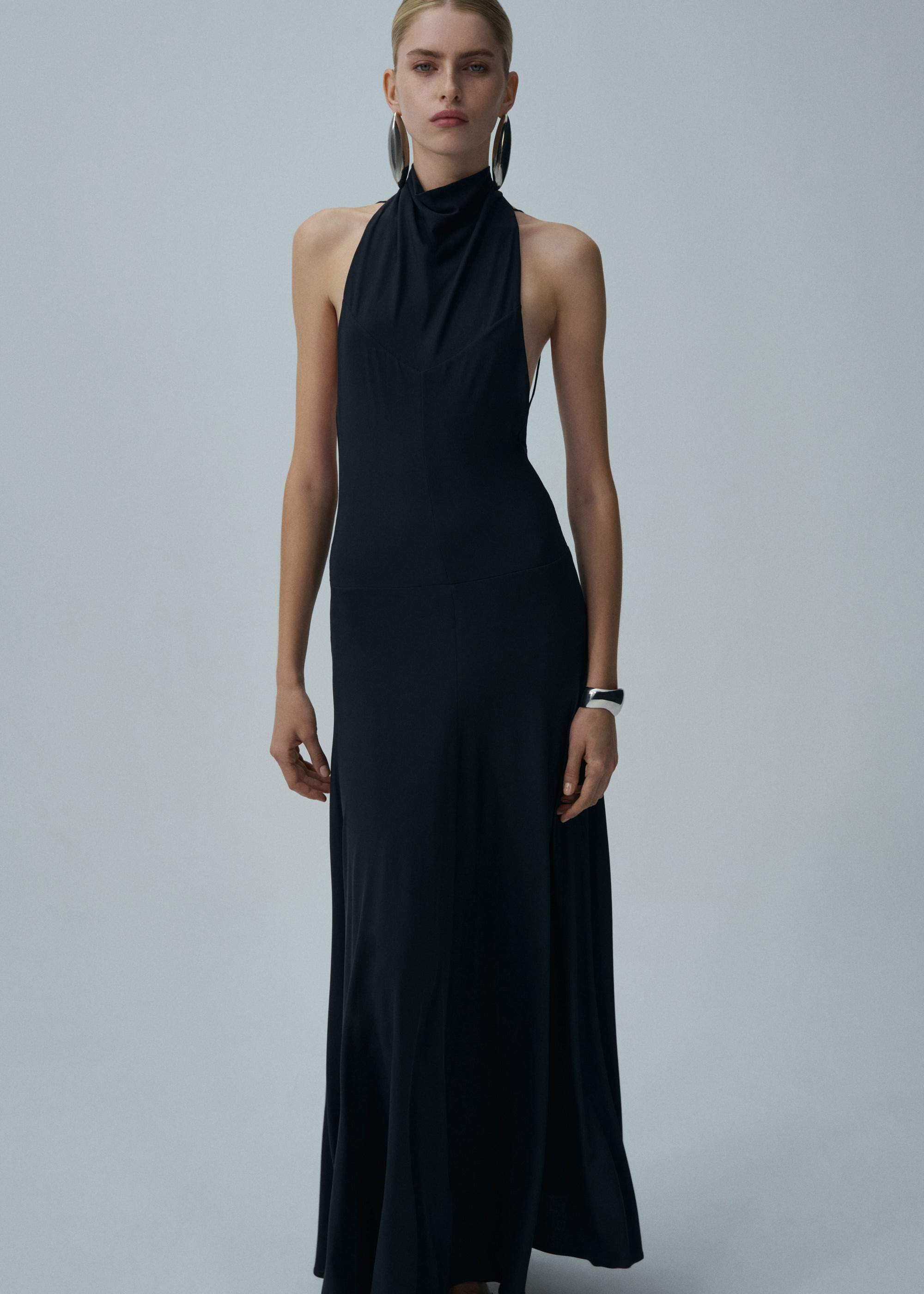 High neck cupro midi dress in grey - 3