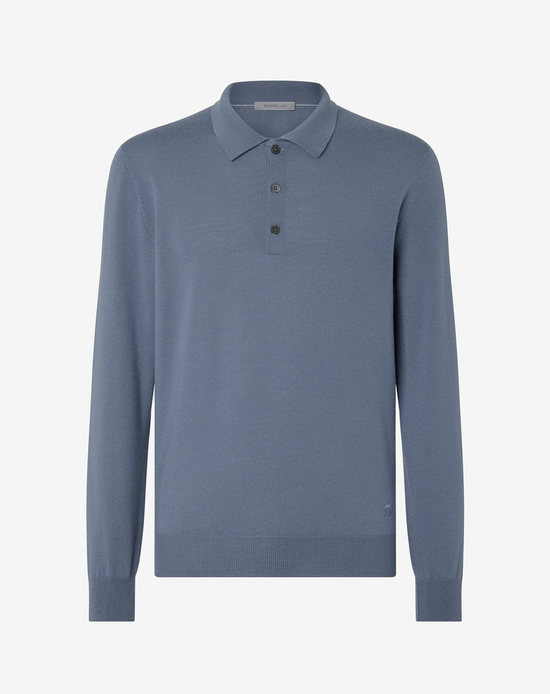 Sugar paper blue extra fine merino wool button-up polo 1