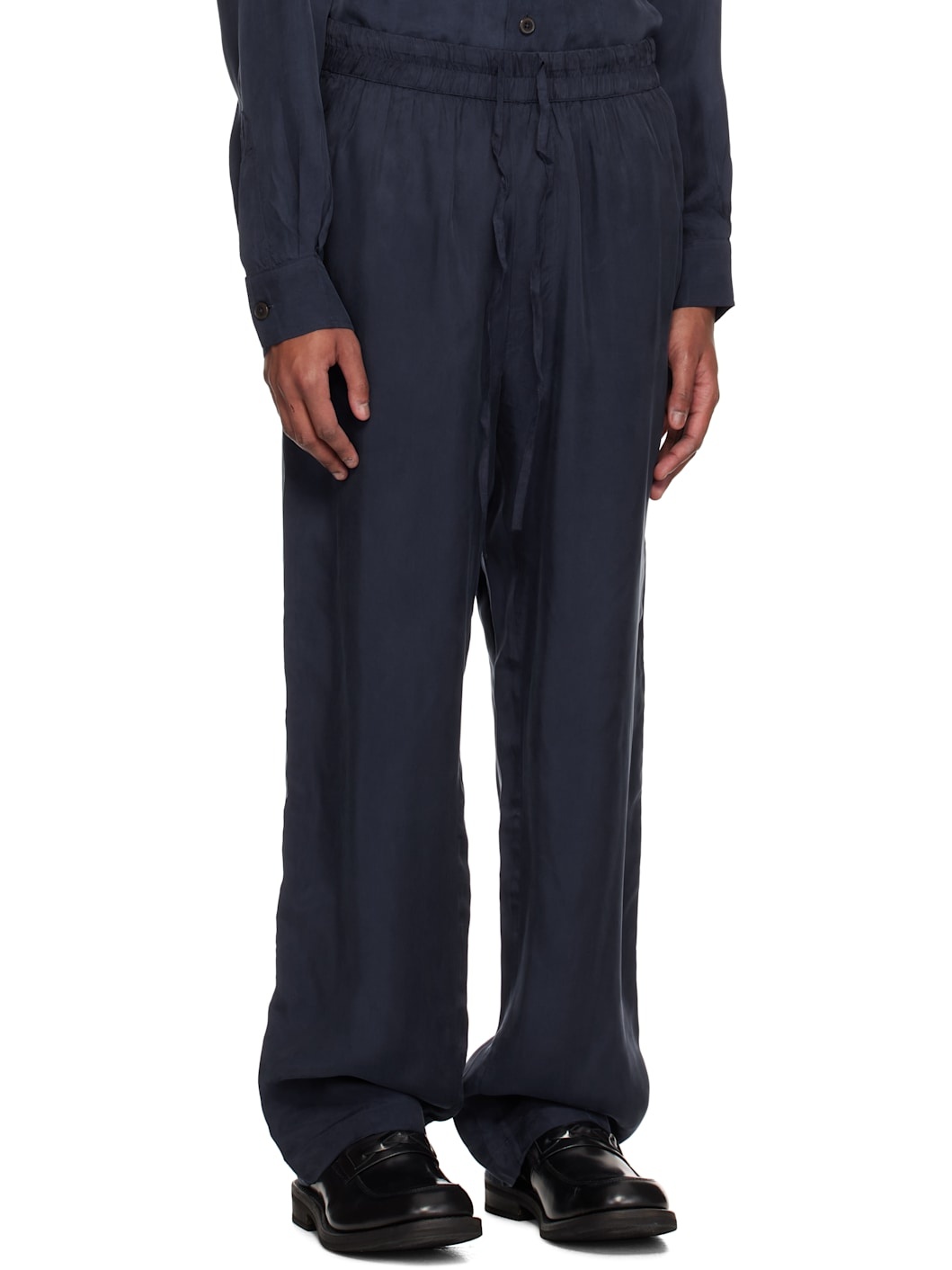 Navy Fluid Drawcord Trousers - 2