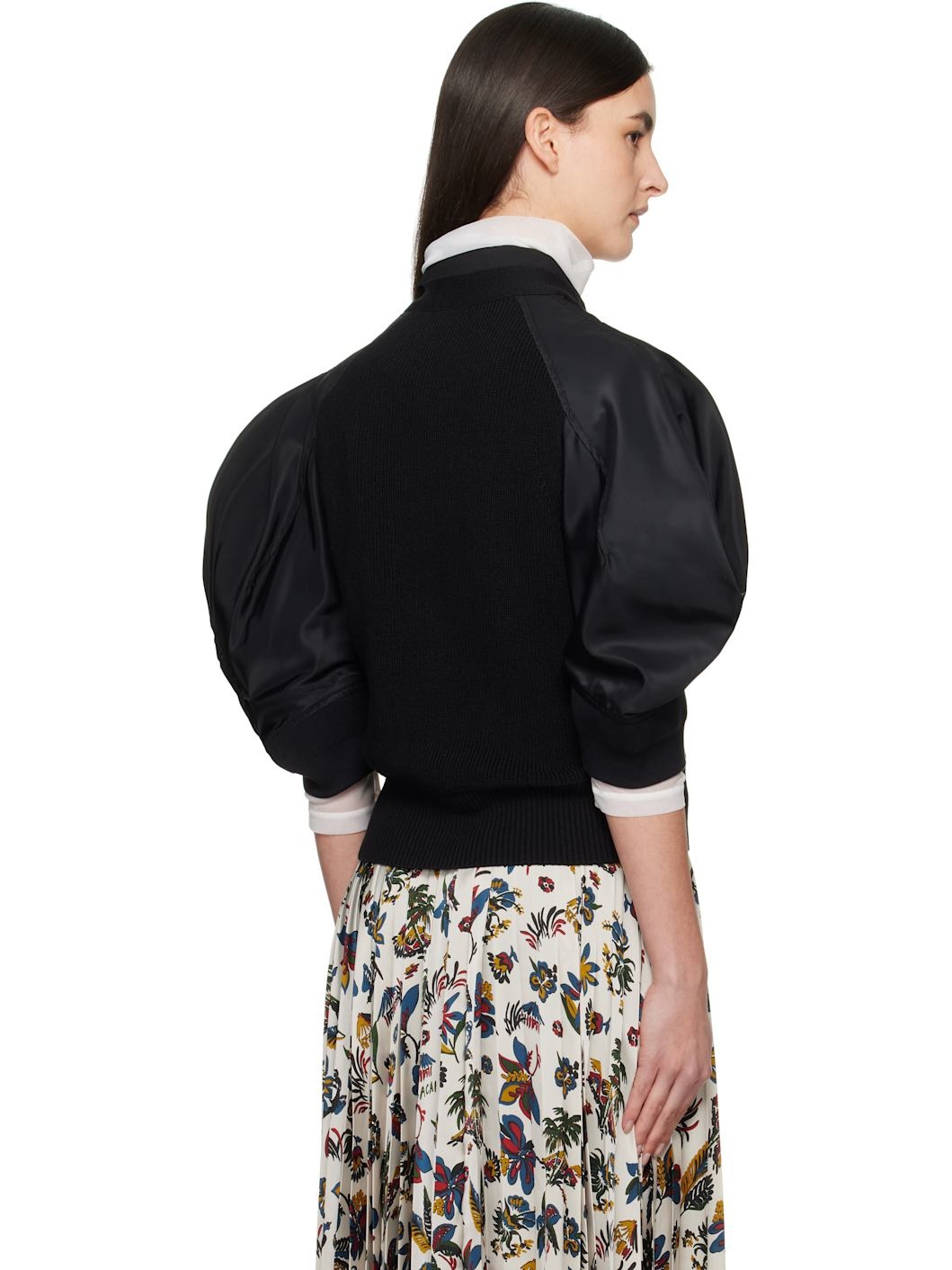 Black Nylon Twill x Knit Cardigan - 3