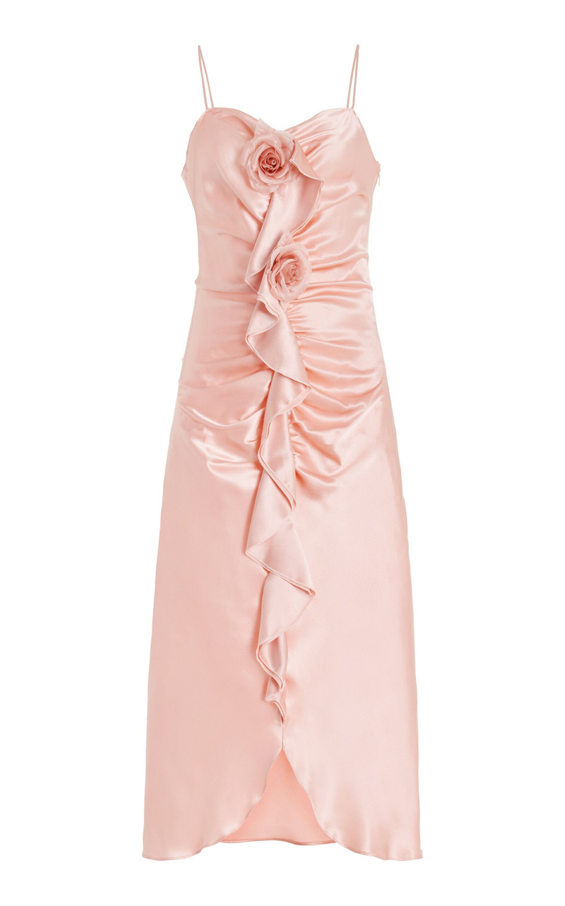 Flower-Detailed Ruched Silk-Satin Dress pink 1