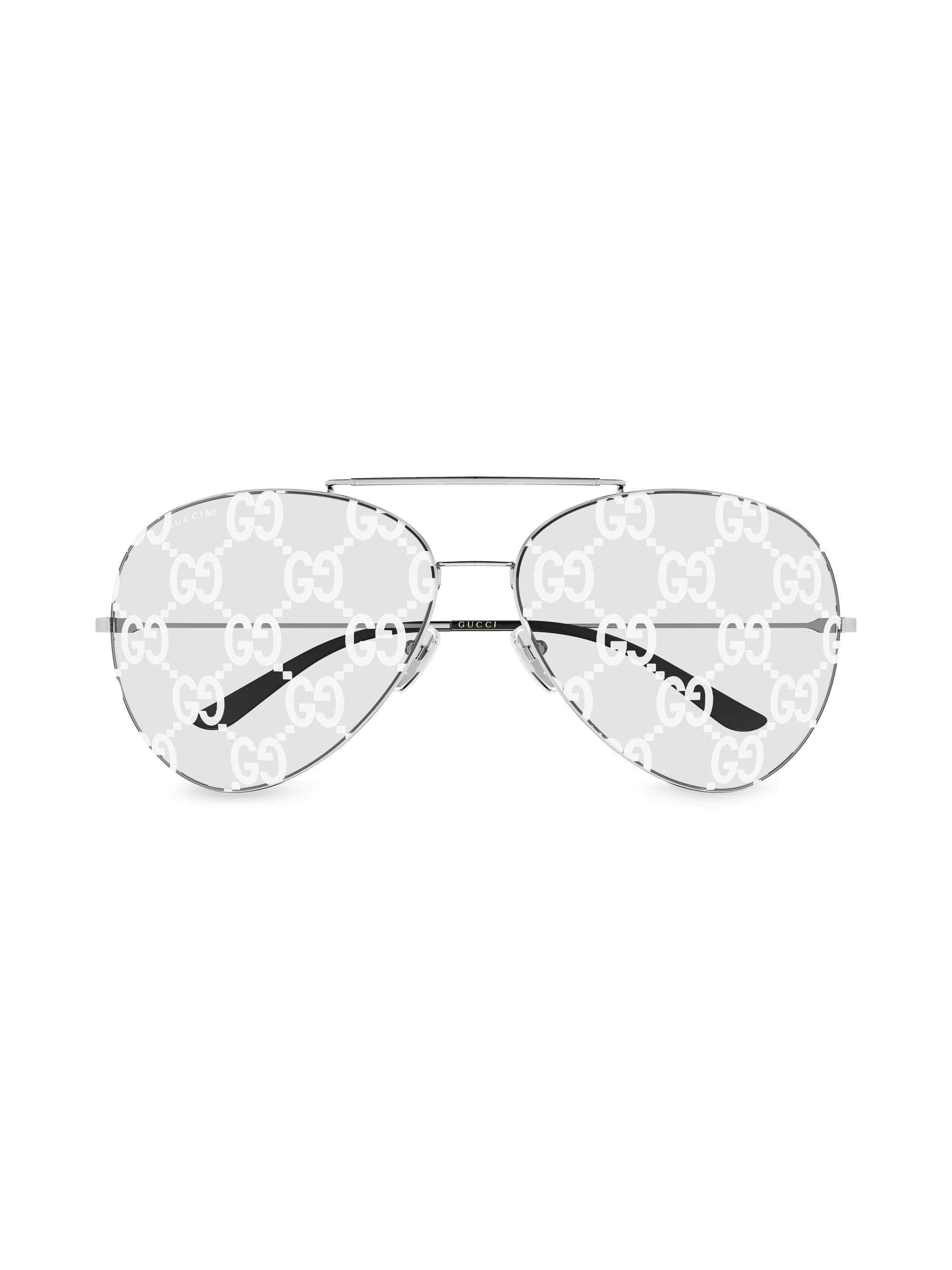 Women's Interlocking 65MM Logo Aviator Sunglasses - Silver Clear - 1