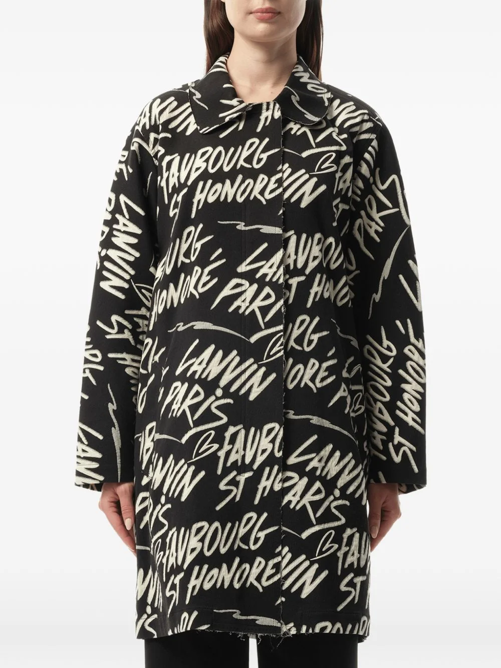 graphic-print lapel-collar coat - 1
