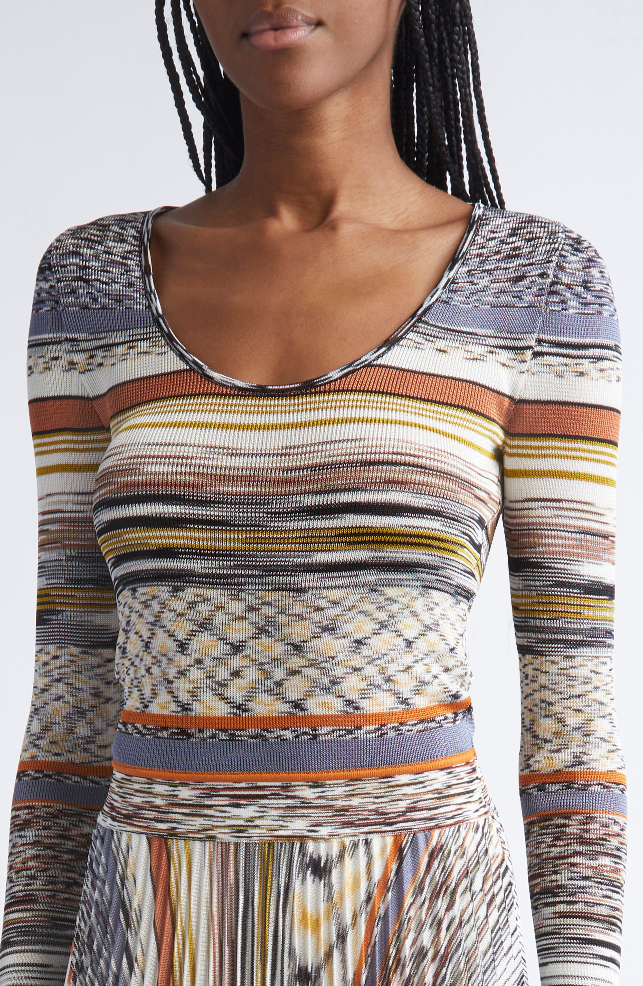 Missoni Pleated Long Sleeve Knit Dress in Ivory Multicolor Tones at Nordstrom - 4
