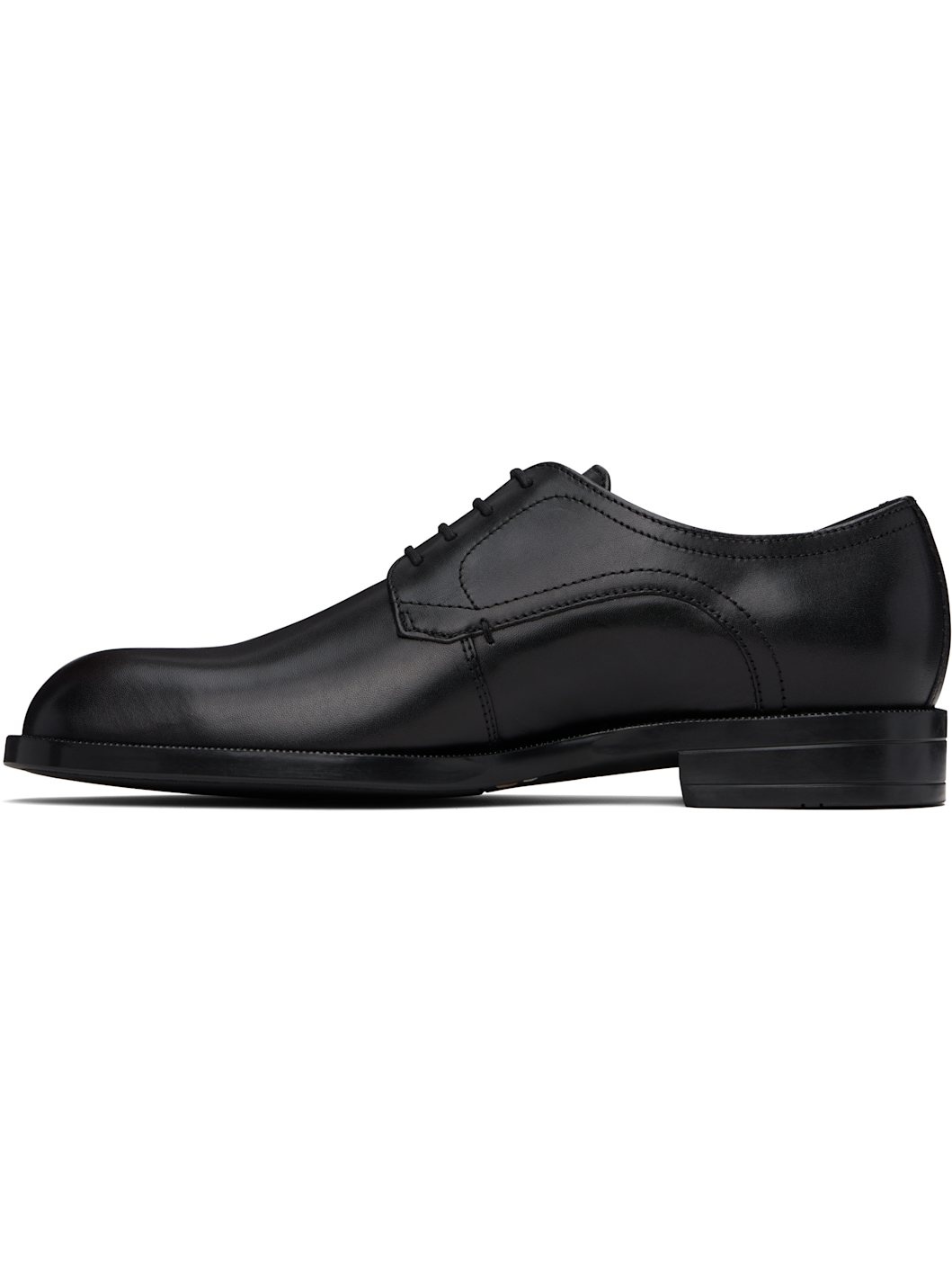 Black Leather Double Stitching Derbys - 3