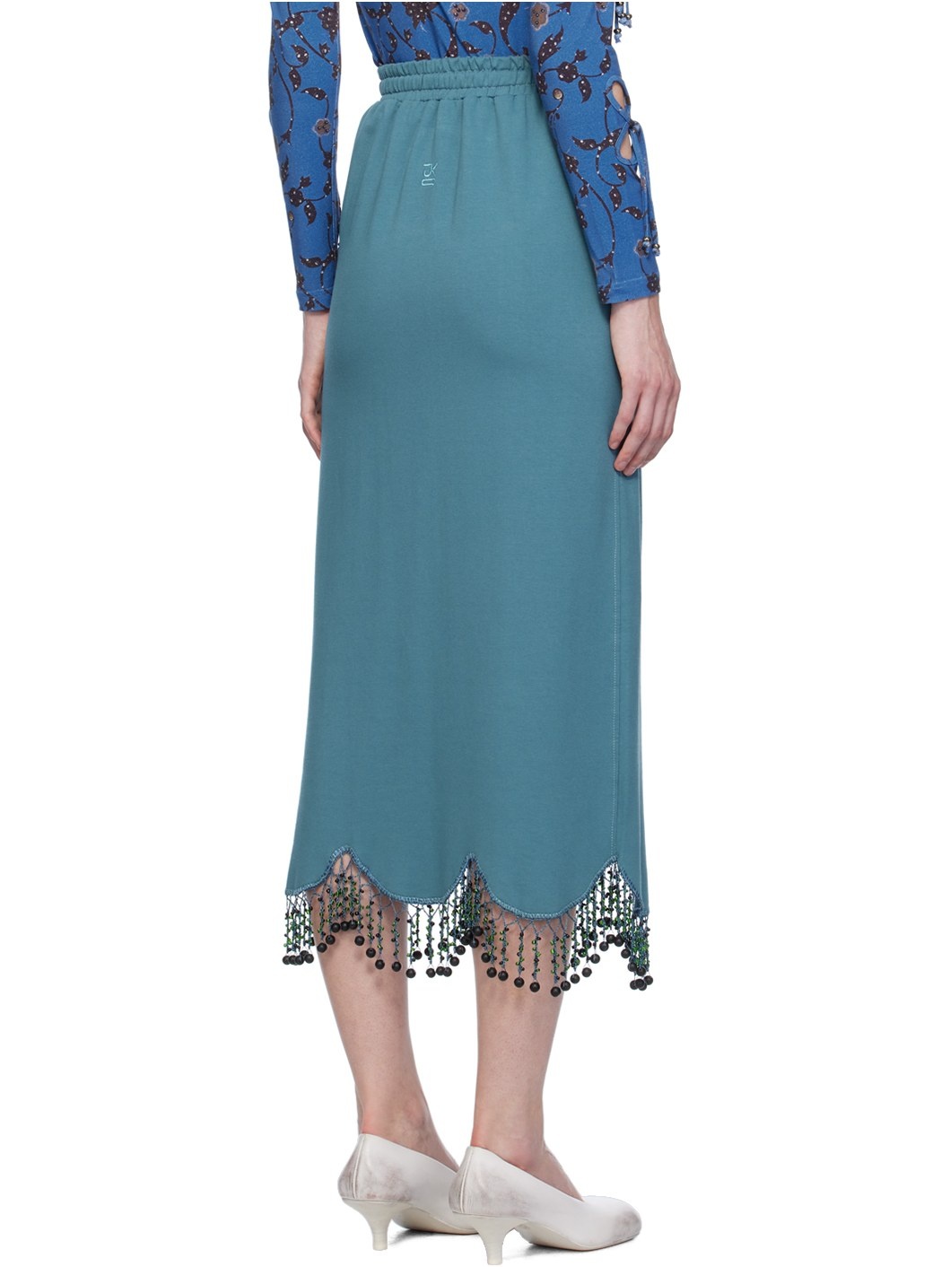 Blue Hand Beaded Midi Skirt - 3