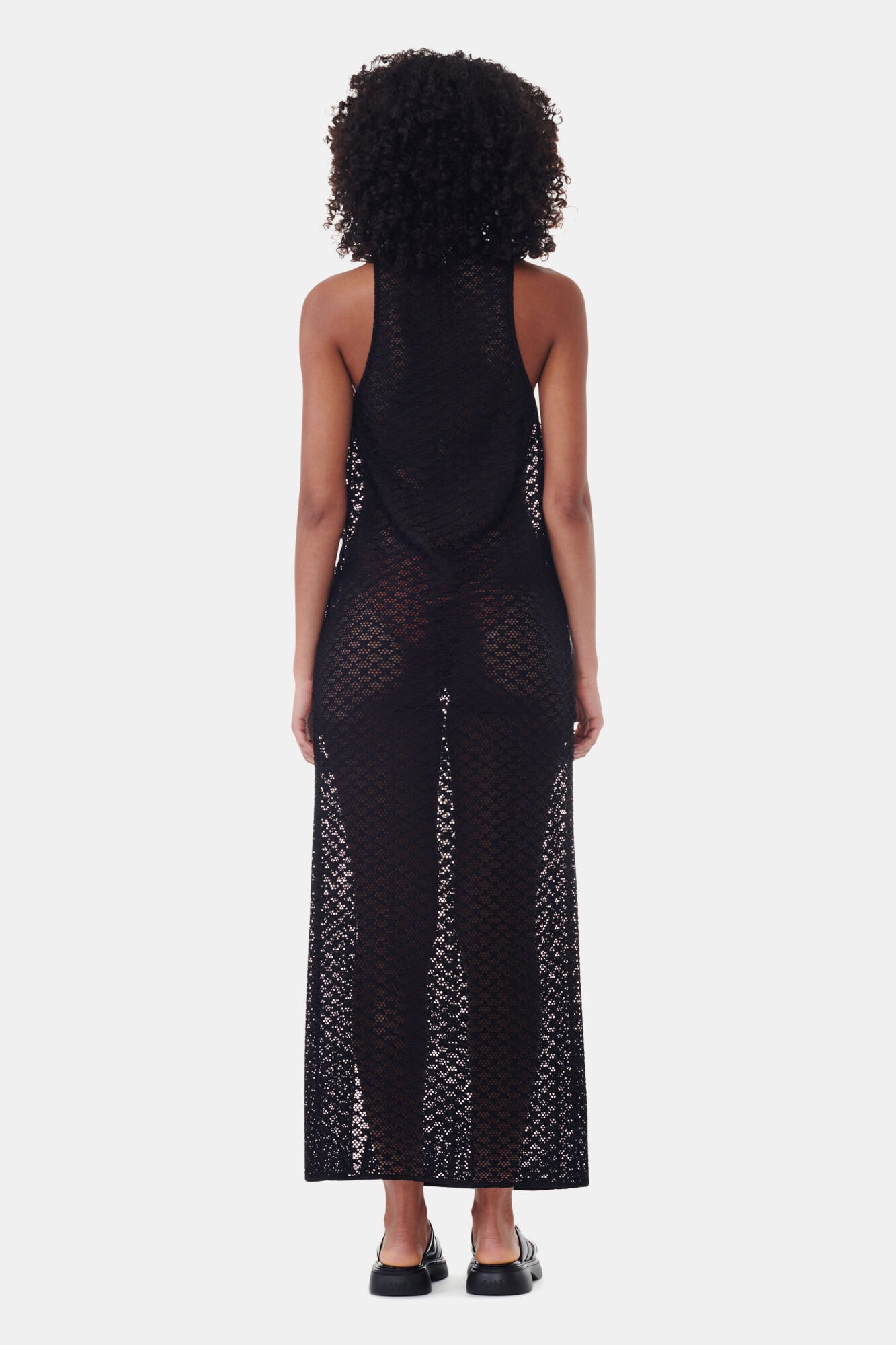 BLACK MESH LACE LONG DRESS - 5