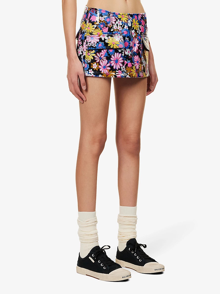 Floral-pattern mid-rise denim mini skirt - 3