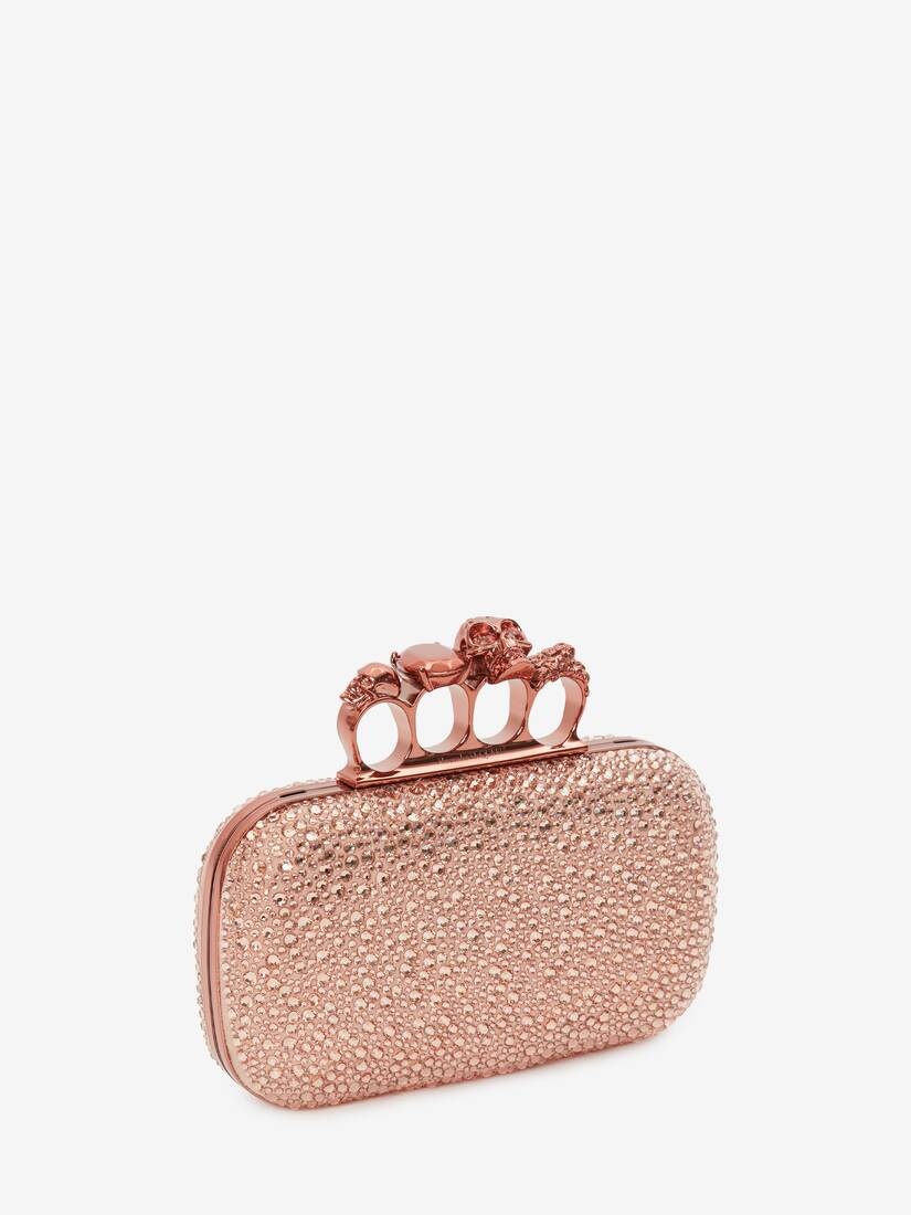 Skull Four Ring Clutch With Chain in Apricot - 2
