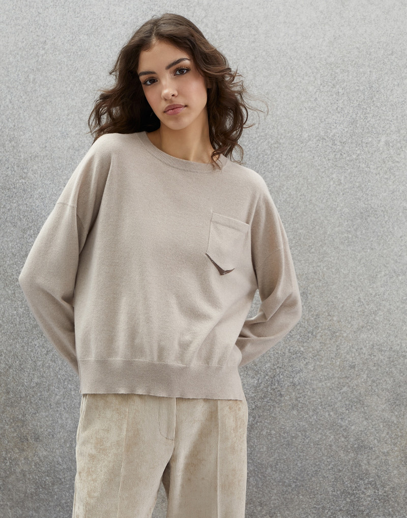 Cashmere sweater with shiny shadow pocket - 1