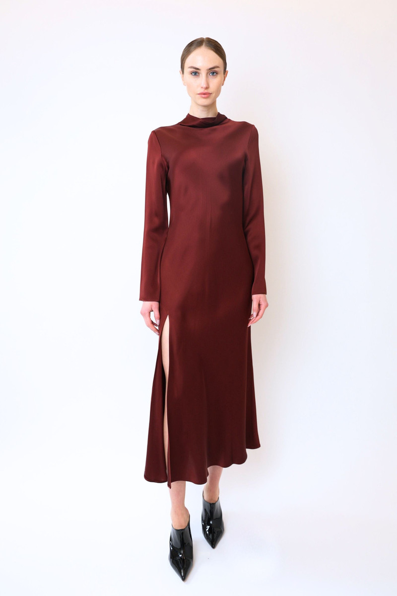 LAPOINTE Satin Draped Neck Bias Dress With Slit outlook