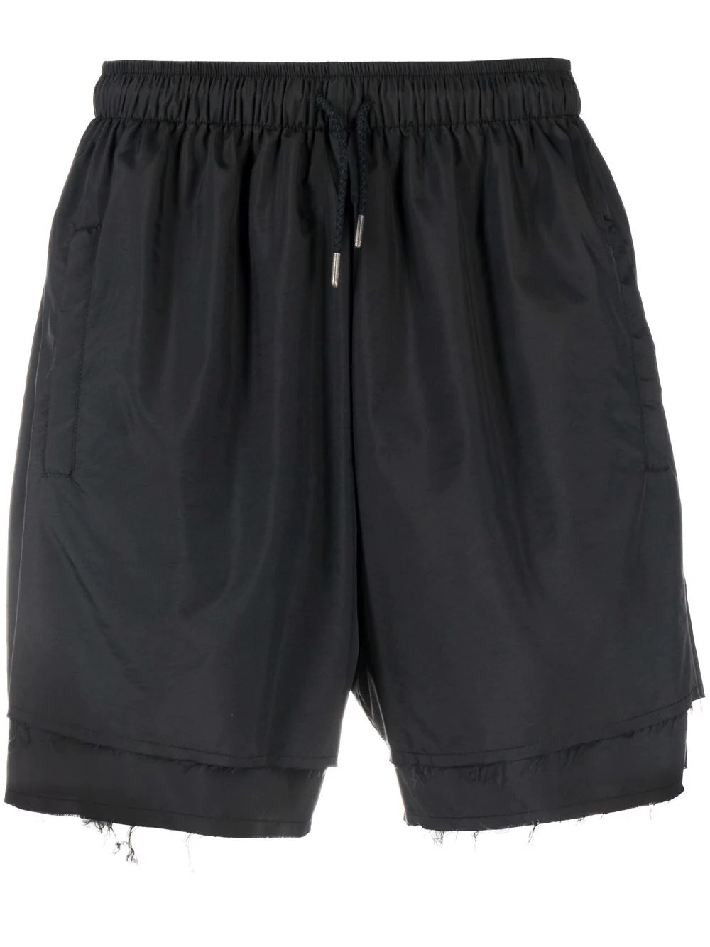 layered-effect frayed track shorts - 1