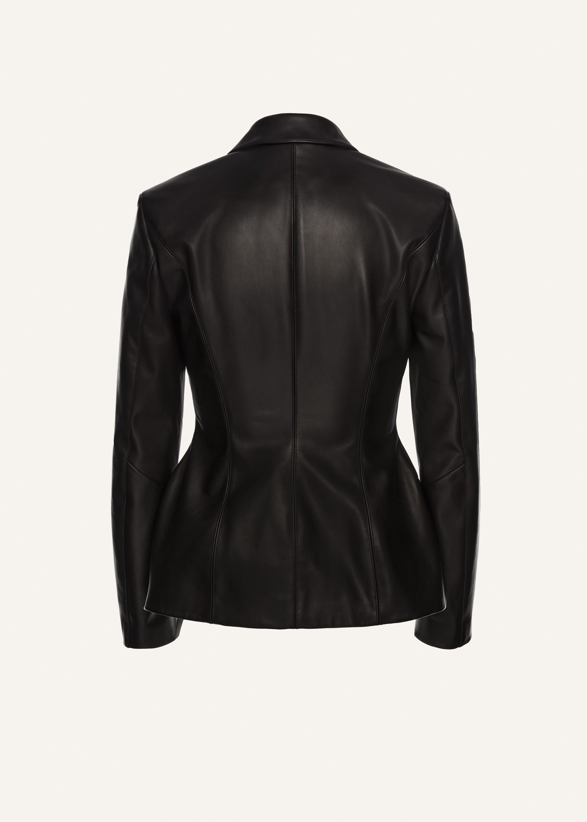 Stitch waist leather blazer in black - 2