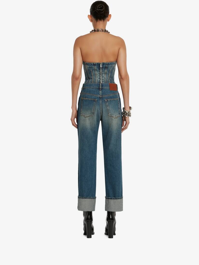 Women's Bustier Denim Top in Washed Blue - 4