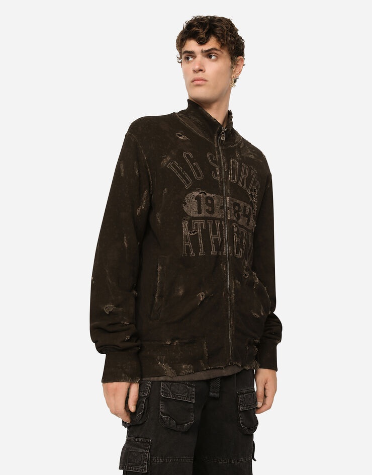 Zip-up washed jersey sweatshirt with print - 4