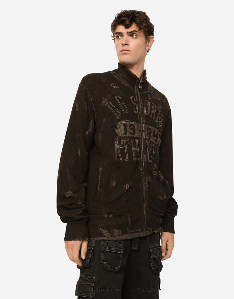 Zip-up washed jersey sweatshirt with print 4