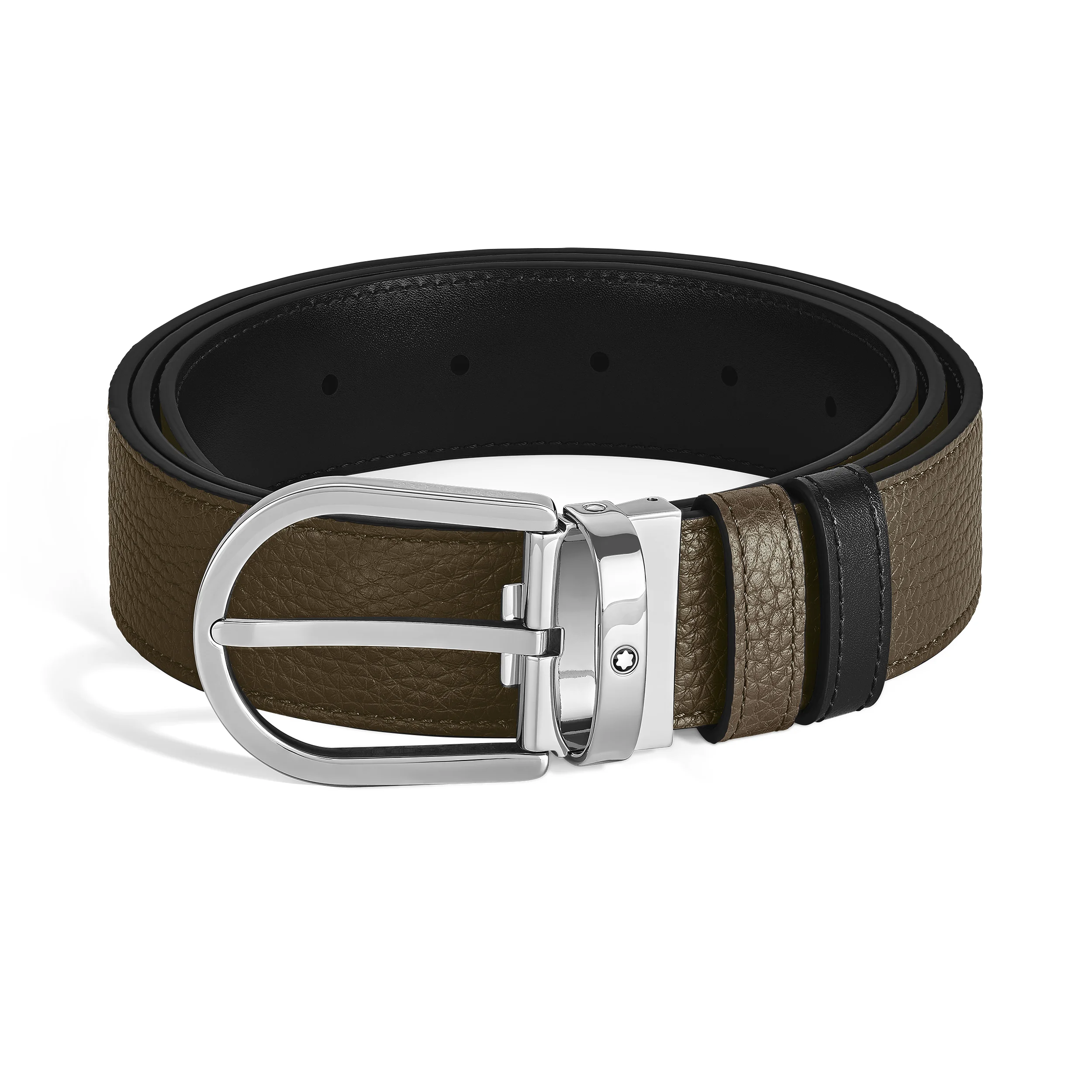 HORSESHOE BUCKLE KHAKI/BLACK 35MM REVERSIBLE LEATHER BELT - 1