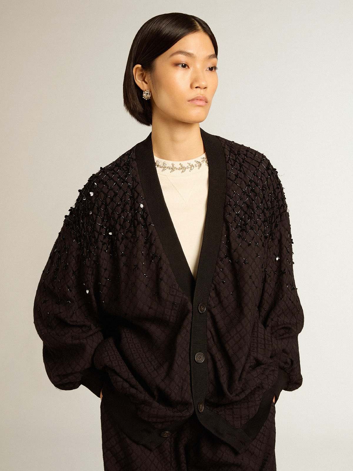 Women’s black cardigan with shaded embroidery - 2