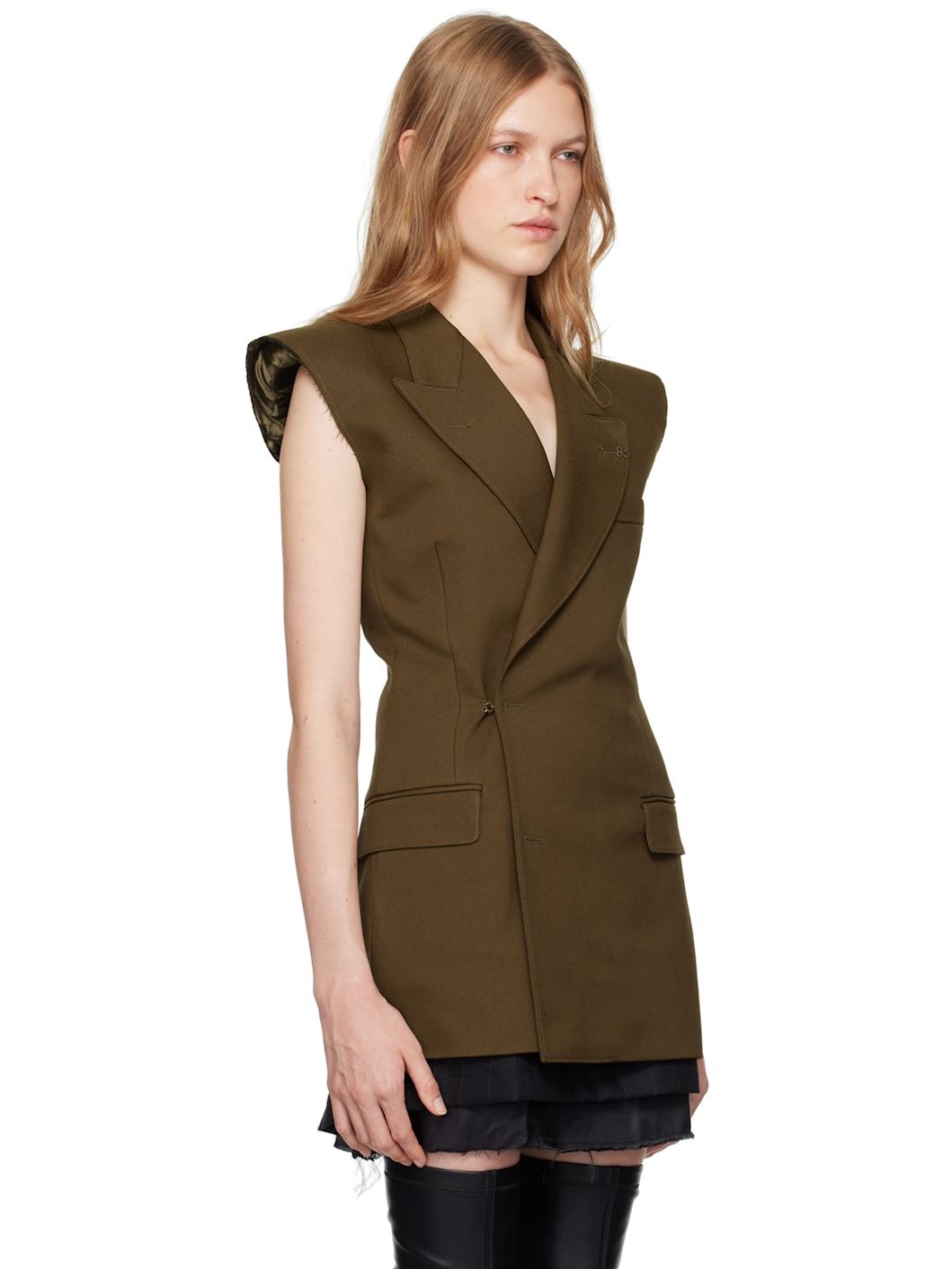 Khaki Double-Breasted Twill Vest - 2