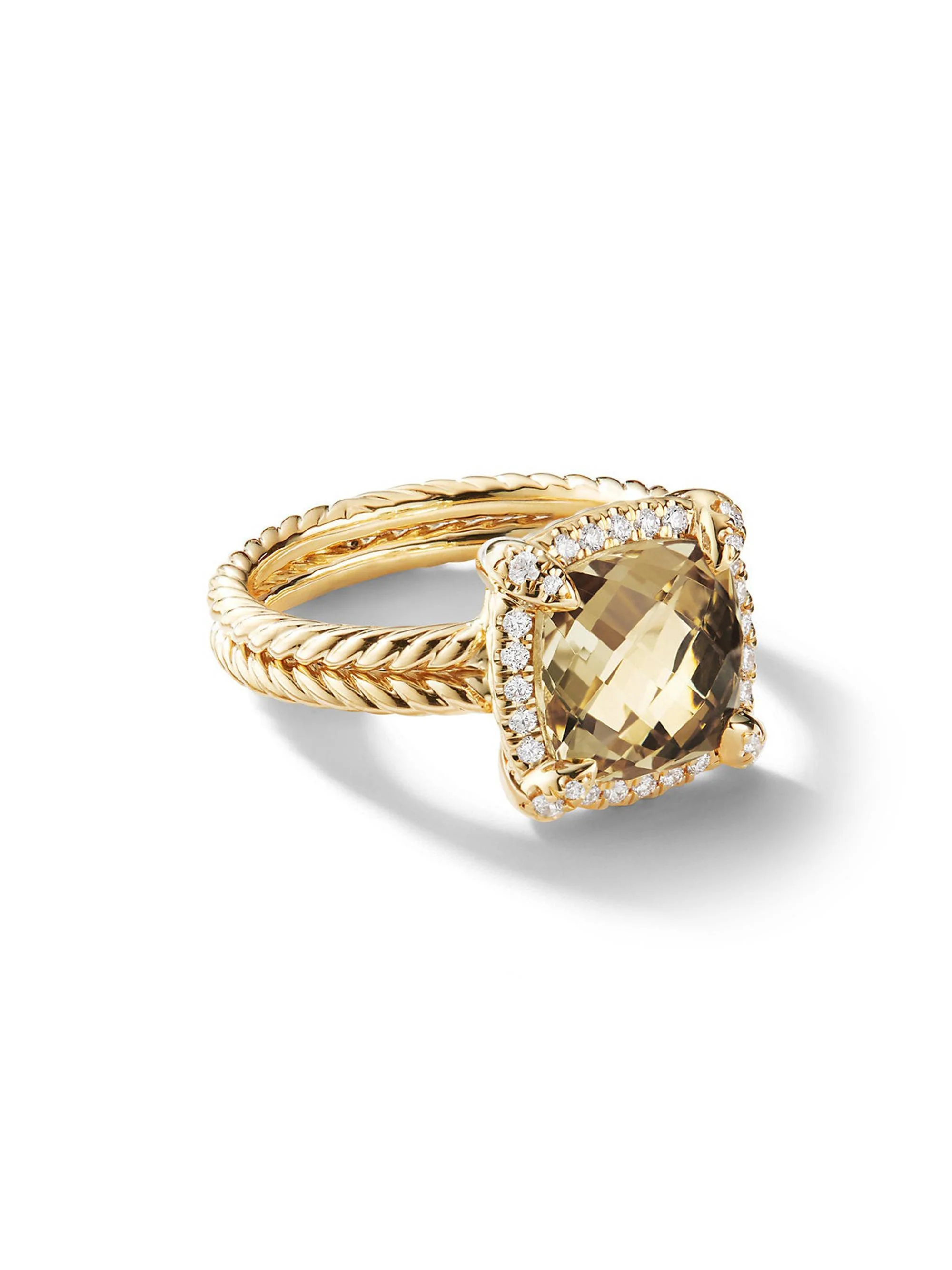 Women's Chatelaine Pavé Bezel Ring in 18K Yellow Gold - Champagne Citrine - 1