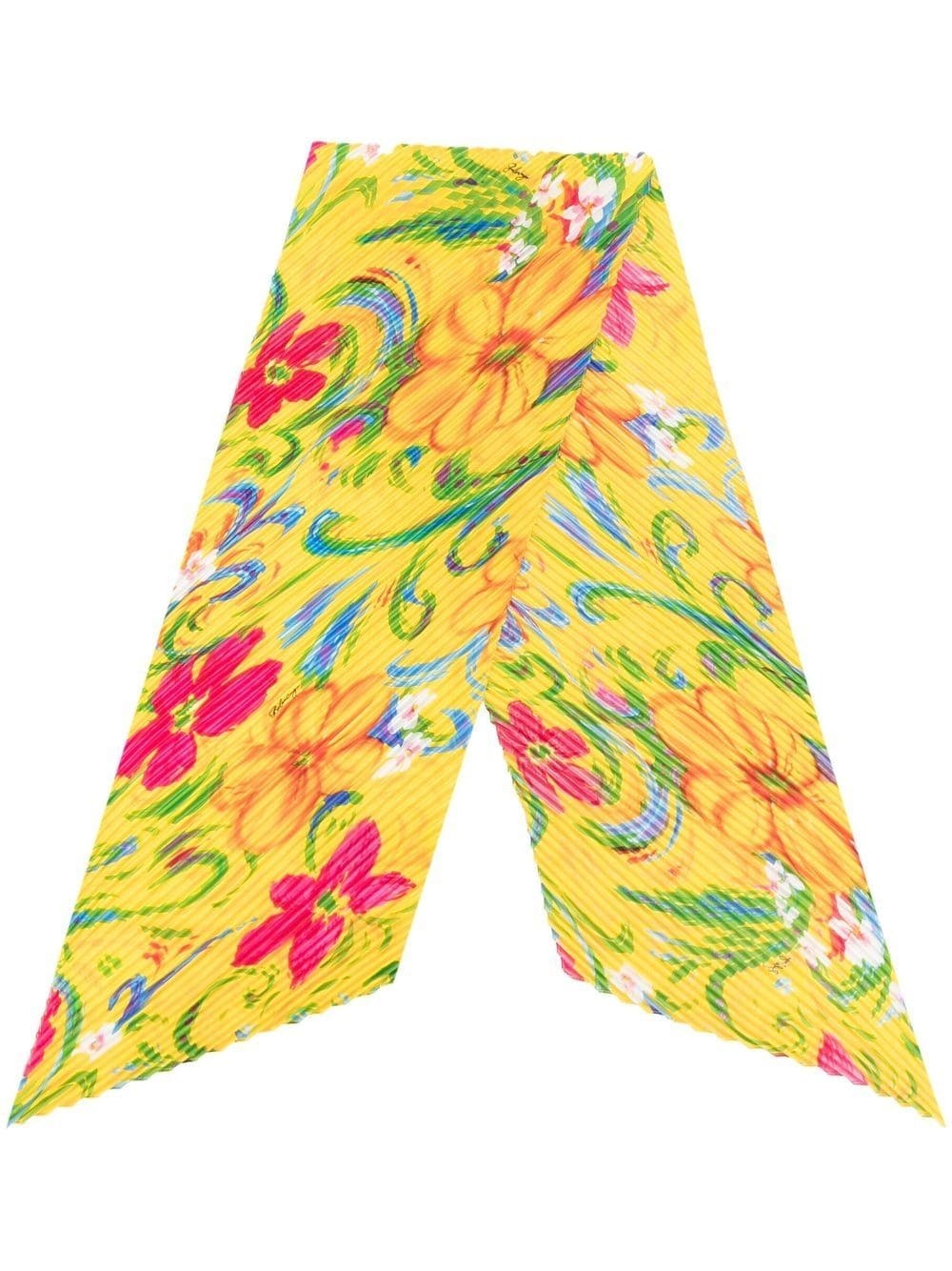 floral-print silk plissé scarf - 1