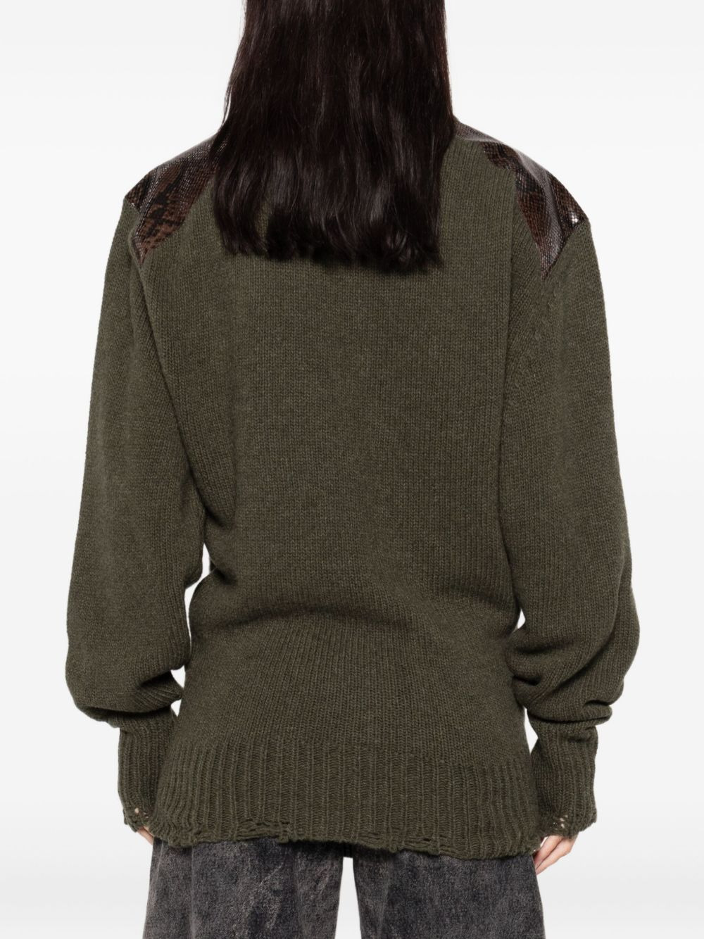 panelled frayed-hem sweater - 4