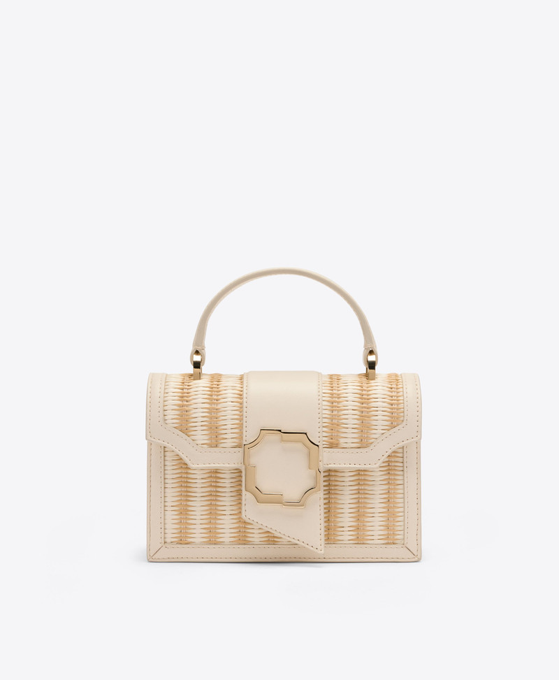 Audrey Cream Striped Raffia Mini Handbag 1