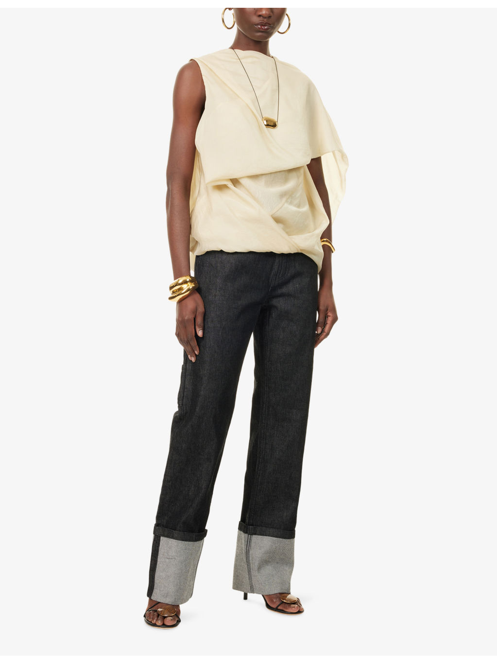 Side Drape Round-Neck Woven Top - 2