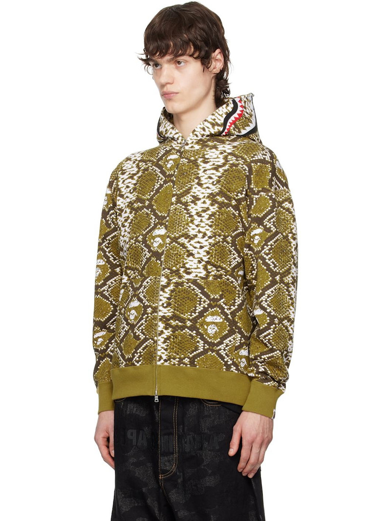 A BATHING APE® SSENSE Exclusive Khaki Shark Hoodie outlook