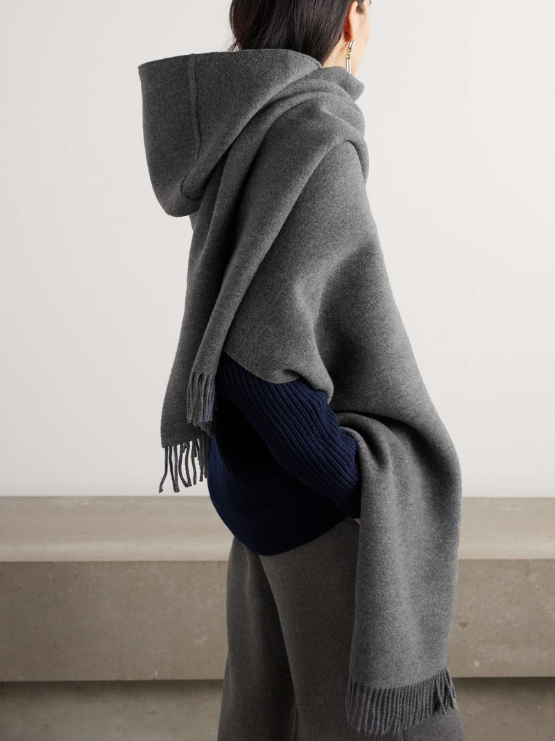 Brunello Cucinelli Hooded brushed wool and cashmere-blend wrap Gray outlook