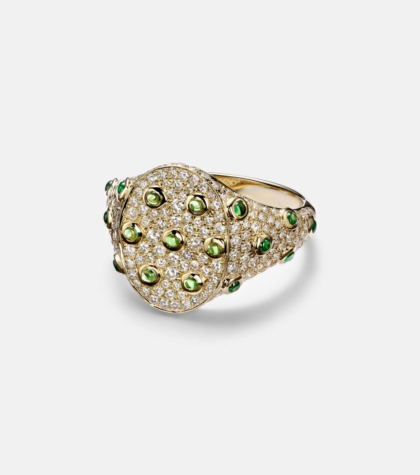 9kt gold ring with grey diamonds and tsavorites - 1