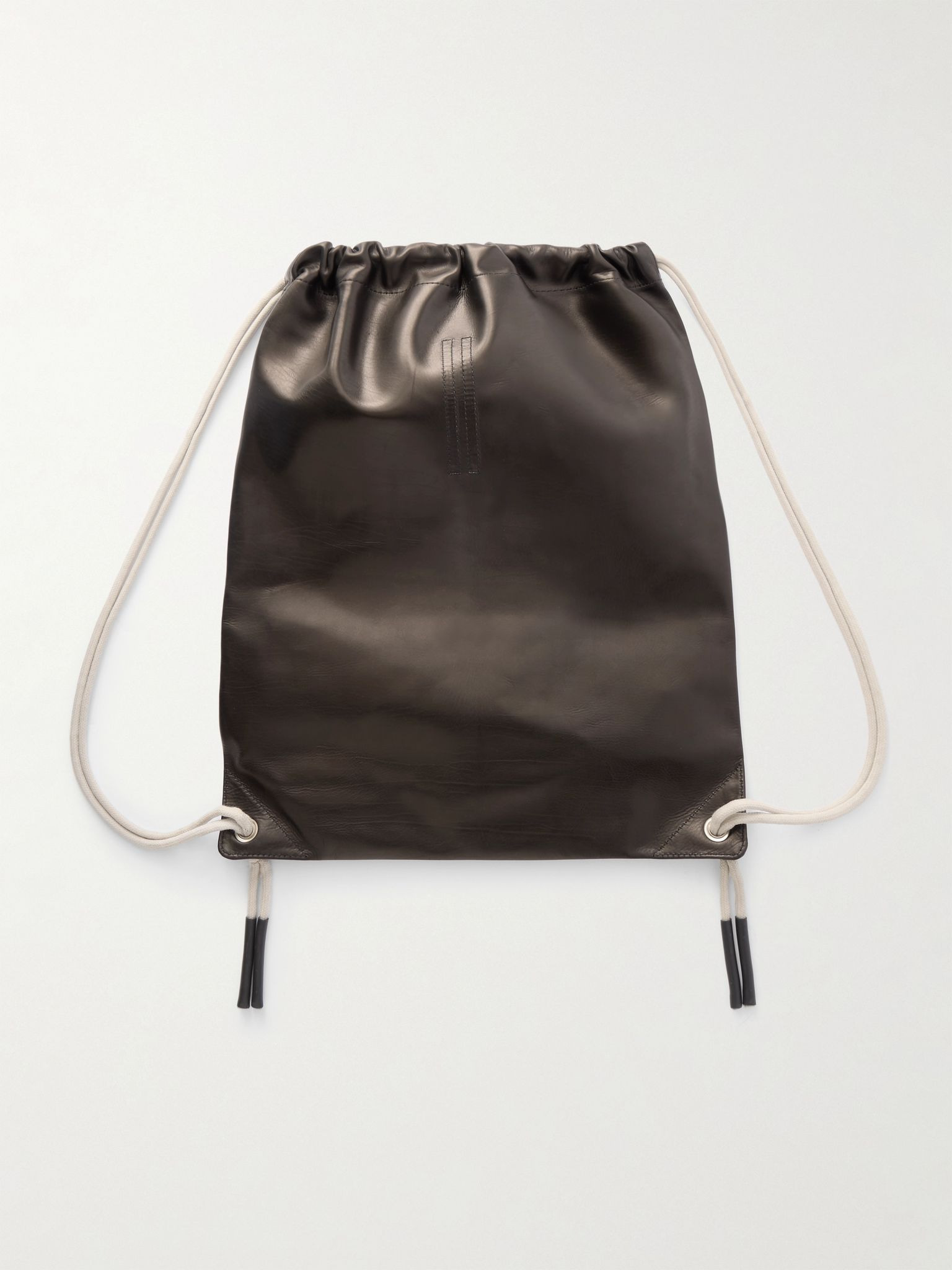 Embellished Leather Drawstring Backpack Brown - 3