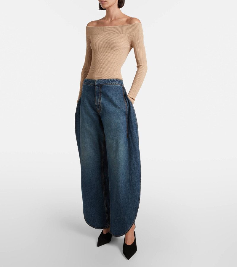 Alaïa Ribbed-knit off-shoulder bodysuit outlook