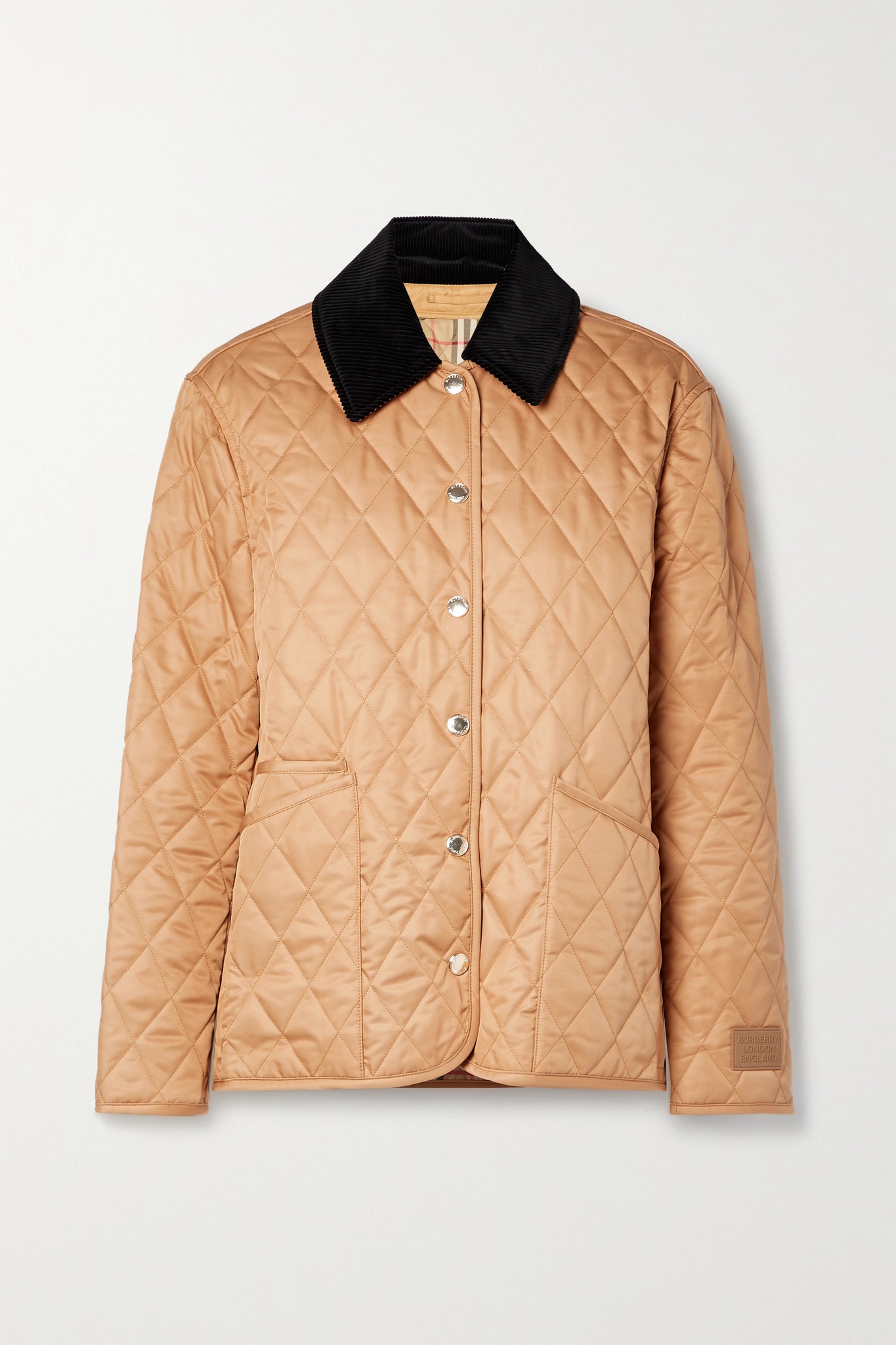 Corduroy-trimmed quilted shell jacket - 1