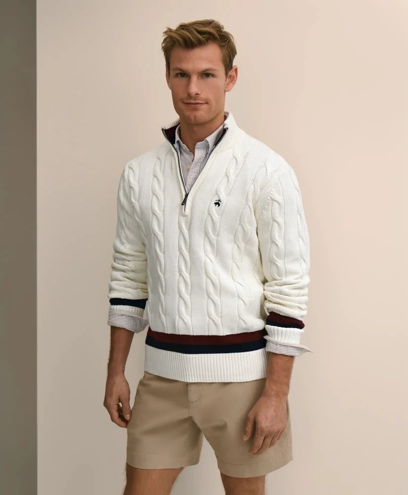 Cable Knit Tennis Quarter-Zip Sweater in Supima® Cotton - 1