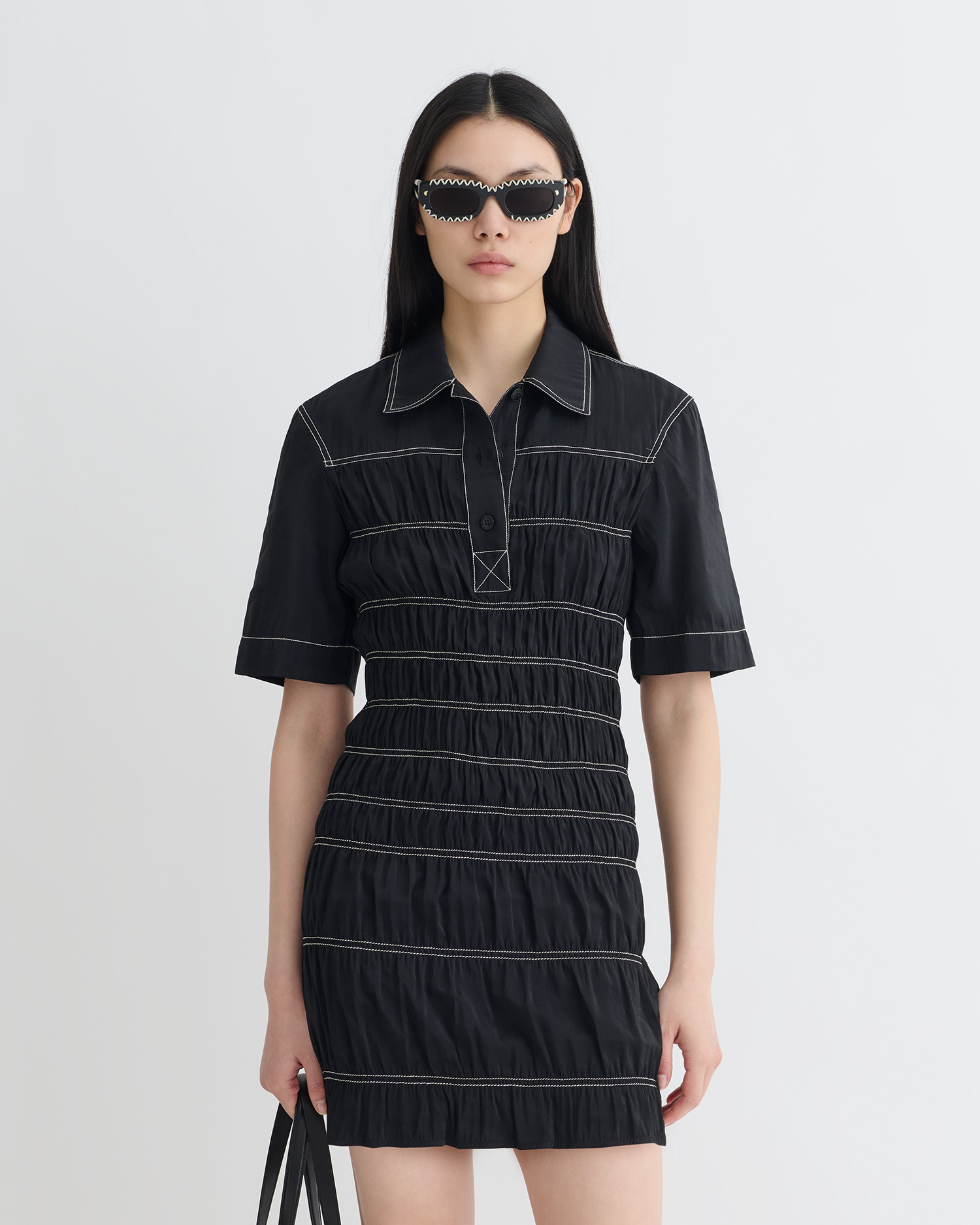 Smocked Glass Poplin Mini Dress - 2
