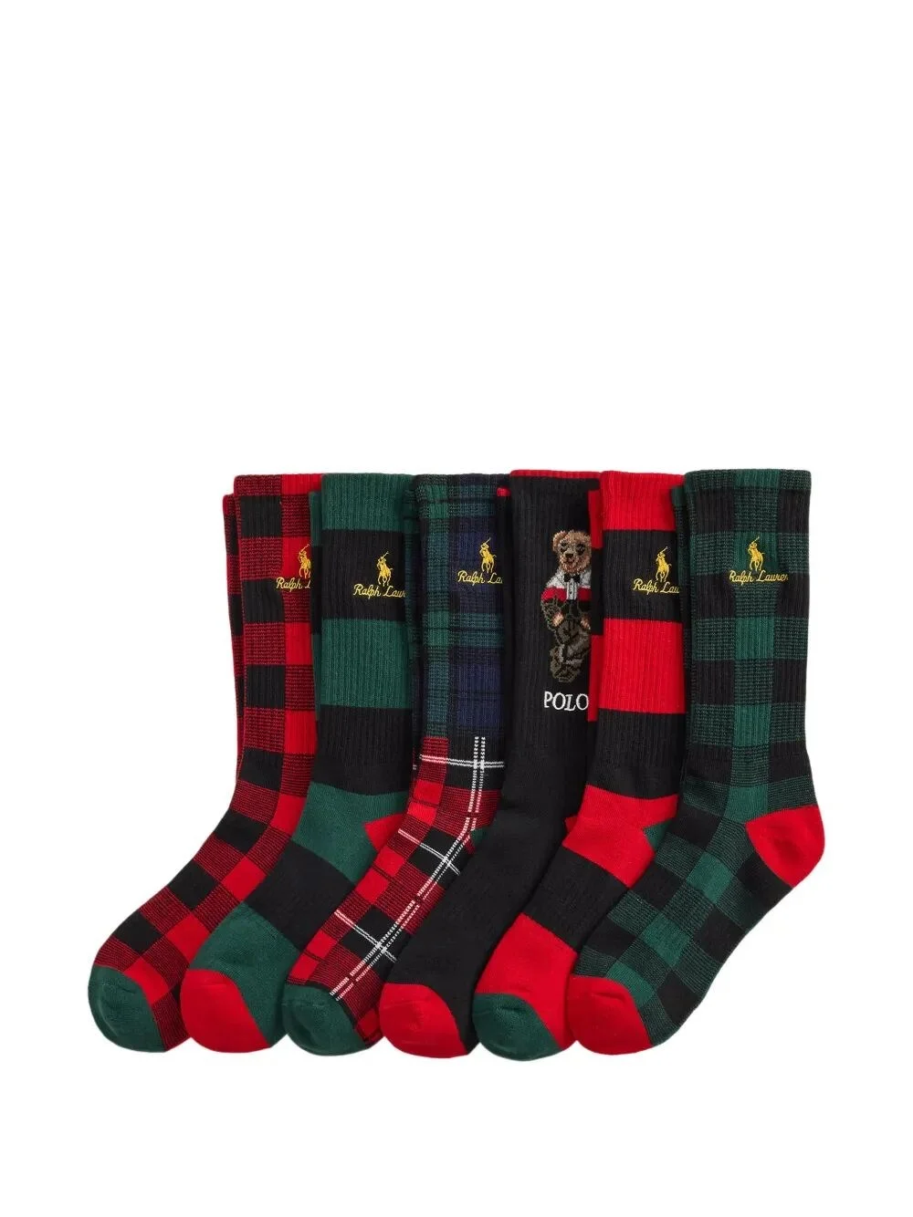 Socks Crew Multicolor "Holiday Bear" 6 Pack - 1