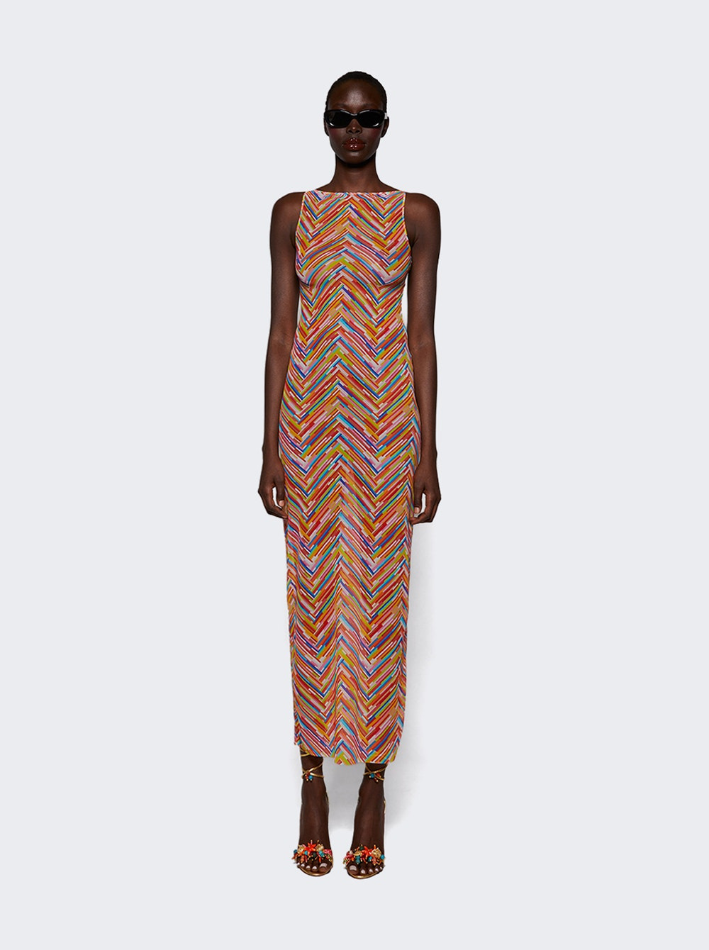 Long Cover-up Dress In Printed Tulle Multicolor - 3