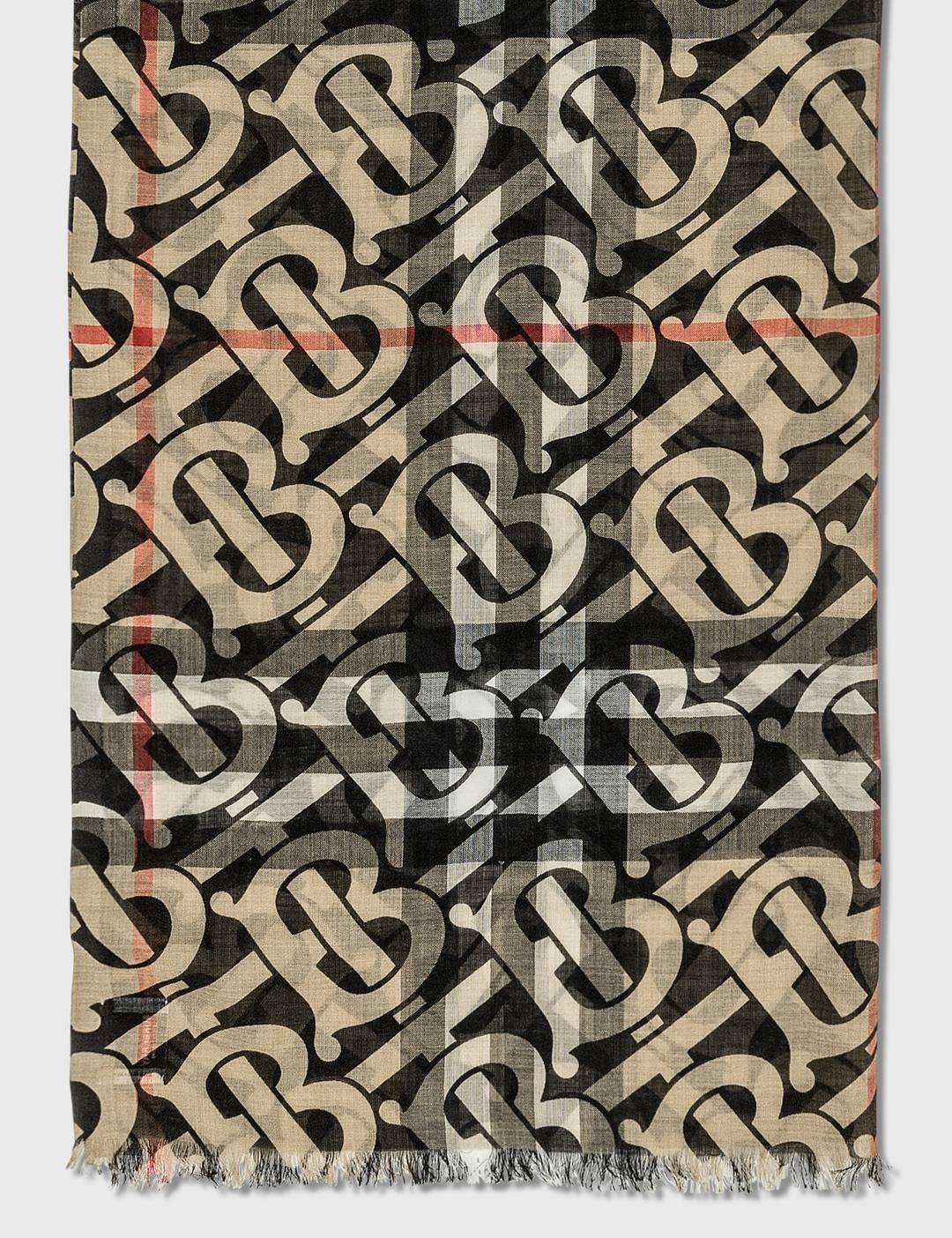 Monogram Print Lightweight Check Wool Silk Scarf - 5