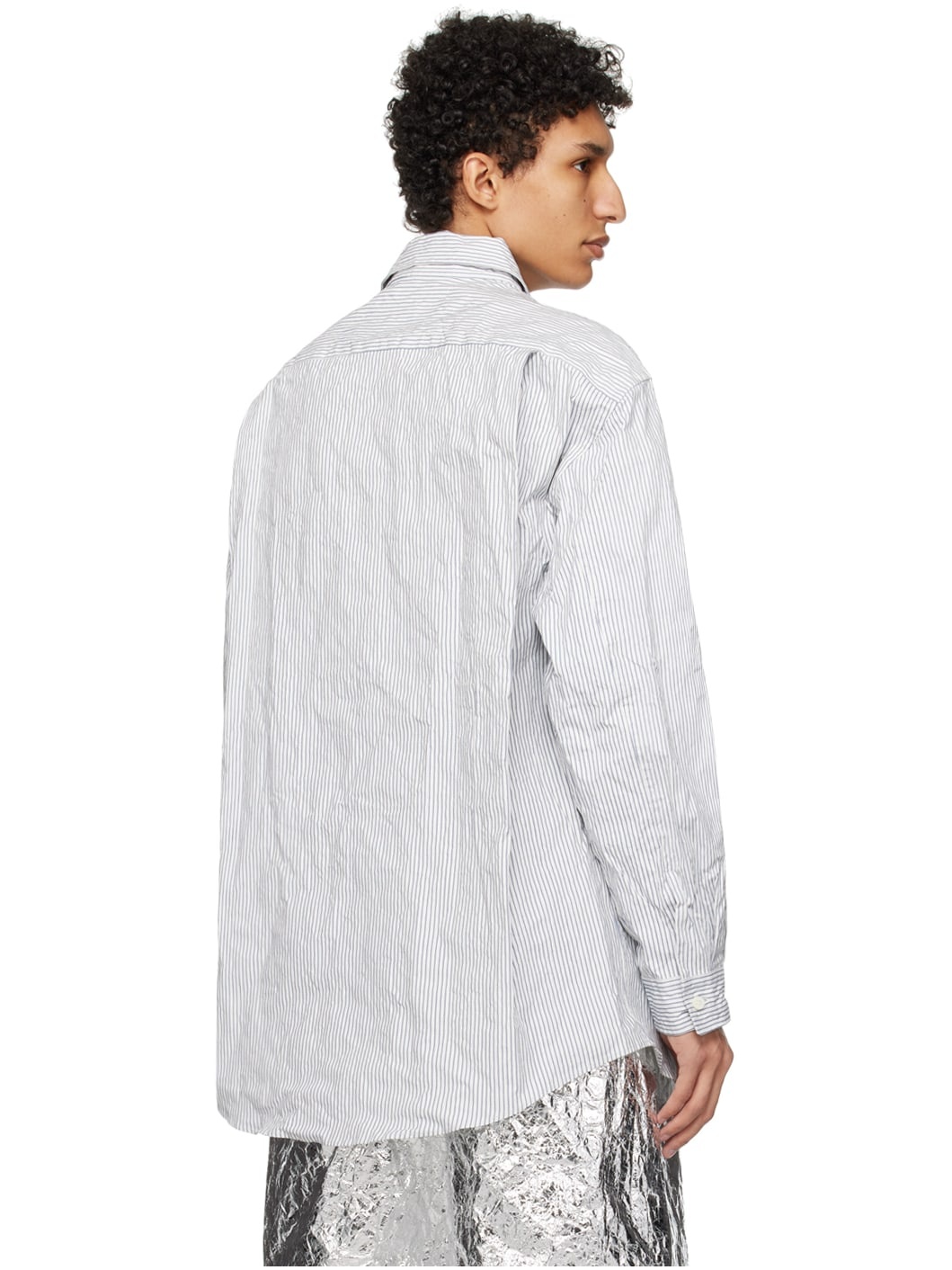 White & Navy Pinstripe Shirt - 3