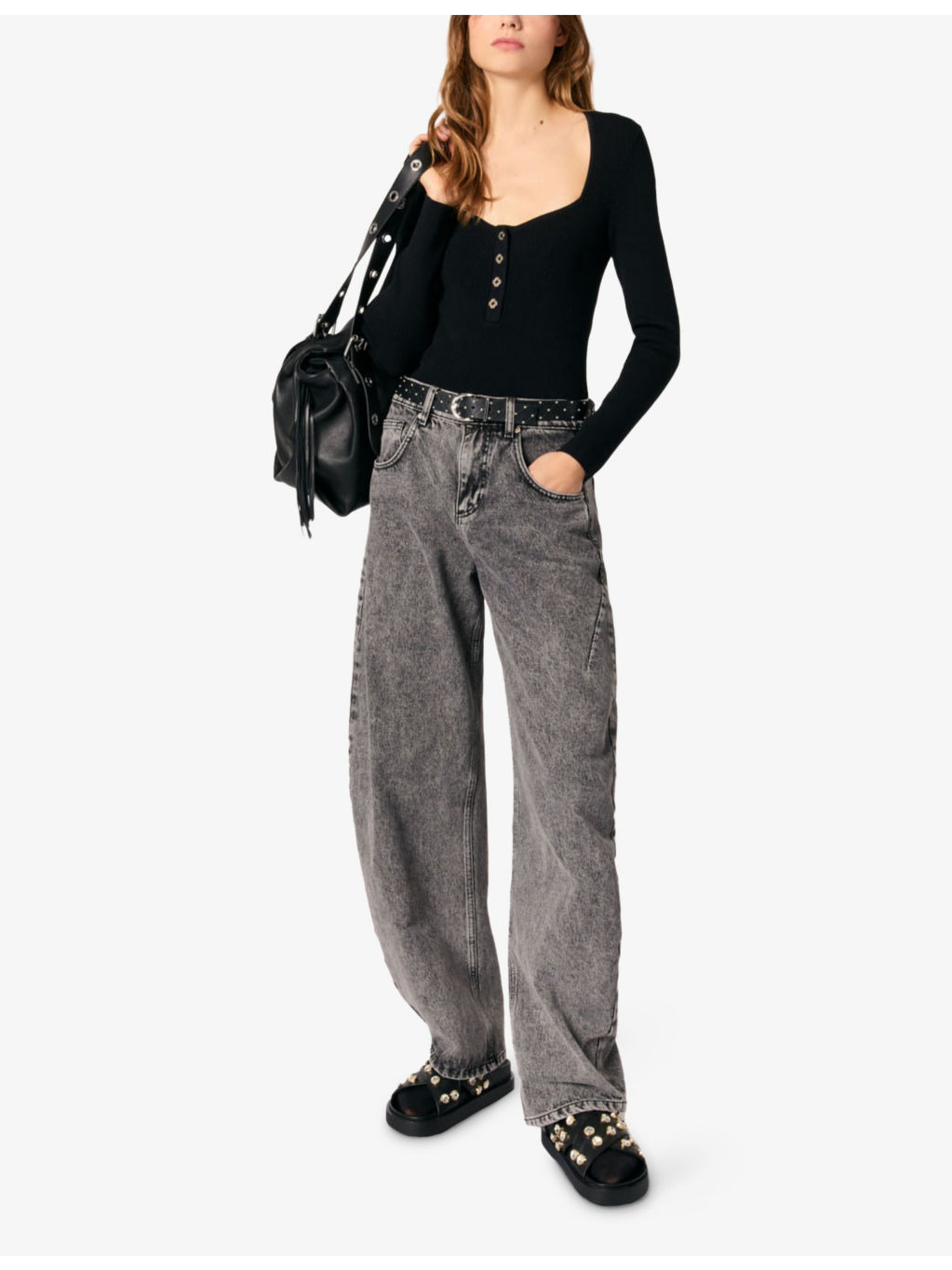 Square-neck long-sleeve ribbed-knit top - 2