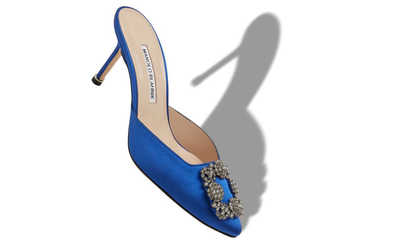 Blue Satin Jewel Buckle Mules - 2