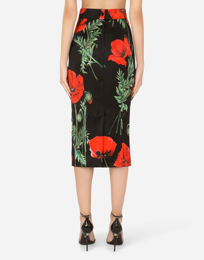 Dolce & Gabbana Poppy-print satin pencil skirt outlook