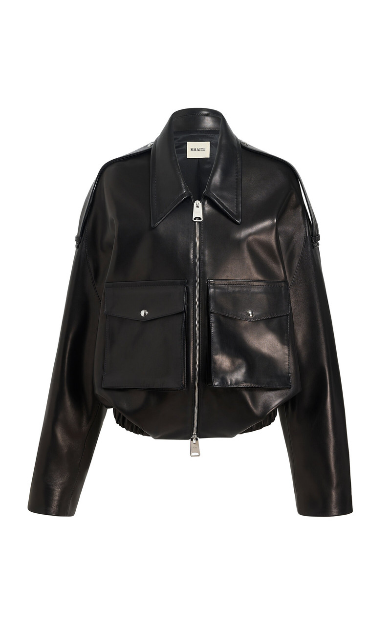 Owey Plunge Leather Bomber Jacket black - 1