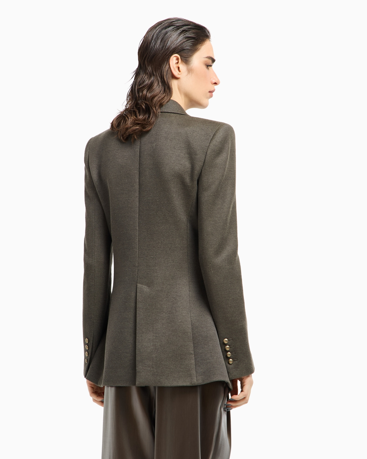 DOUBLE-BREASTED JACKET IN SILK, VISCOSE AND COTTON DRILL - 3